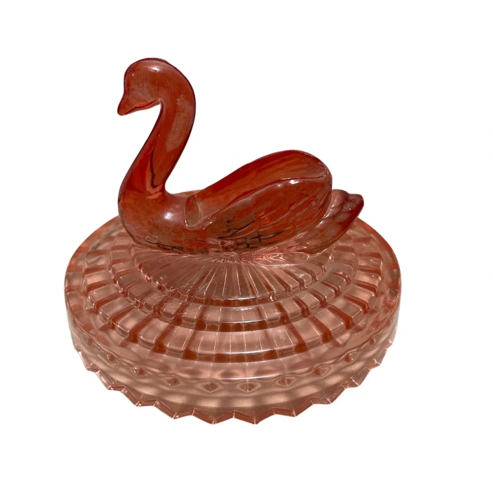 Jeannette‎ Glass Amberina Swan Powder Jar Lid Lipstick Holder Vintage 5